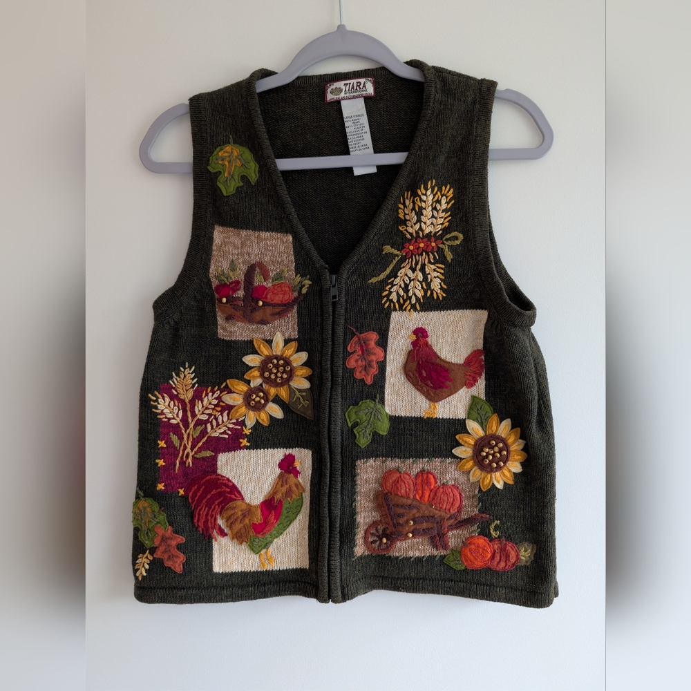 Vintage Tiara International Dark Green Sweater Vest Womens L